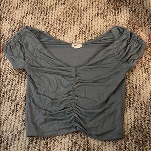 Garage Gray Ruched Crop Blouse Short Sleeve
